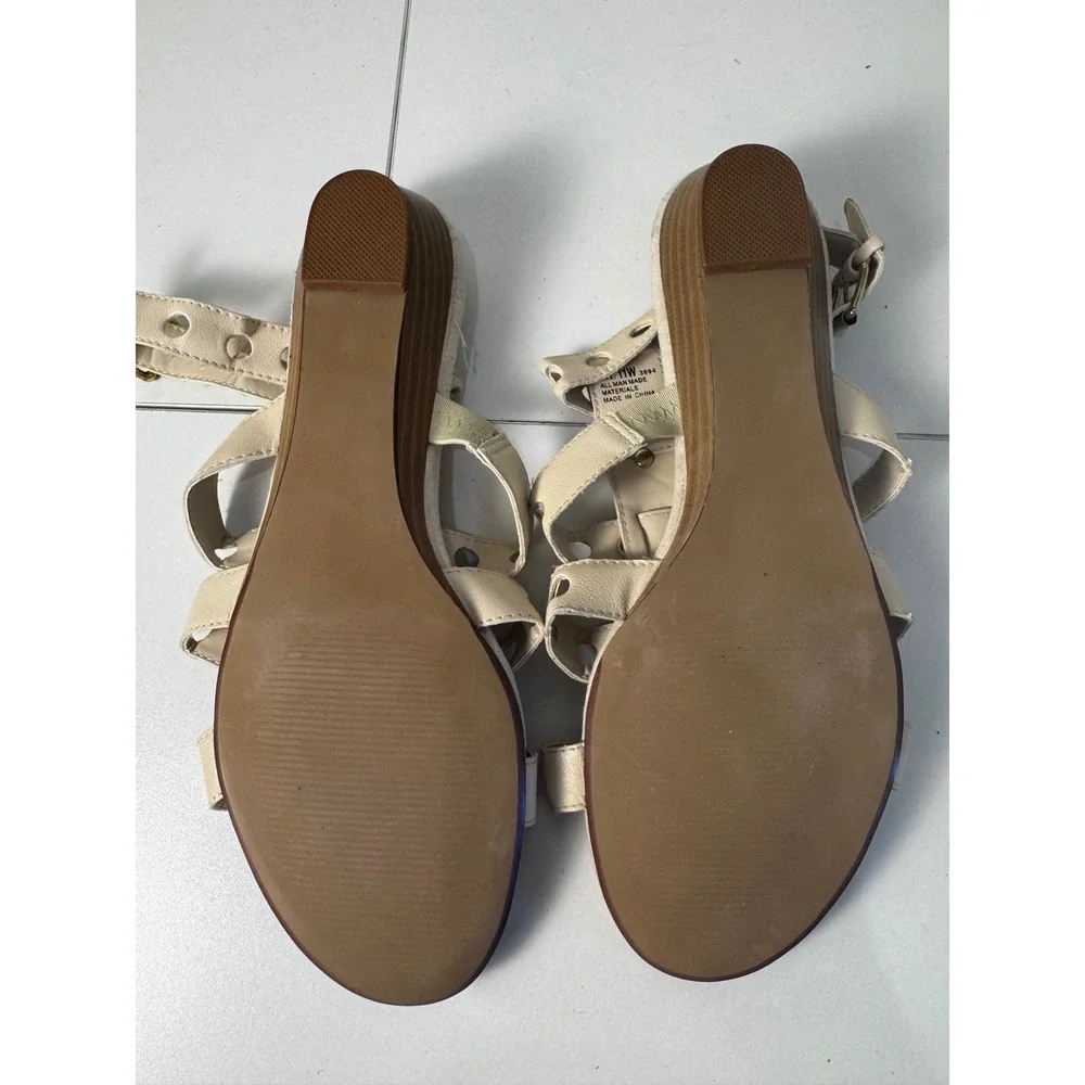 Cloudwalkers Maxi Wedge Gladiator‎ Sandals Women 11W Cream Studded Strappy Boho
